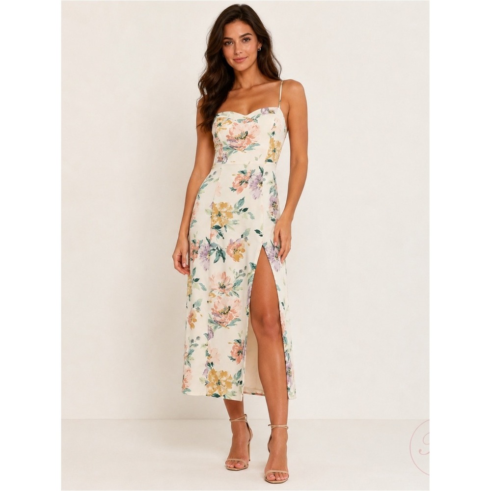 Abercrombie & Fitch Camille Floral Midi Dress Small Ivory